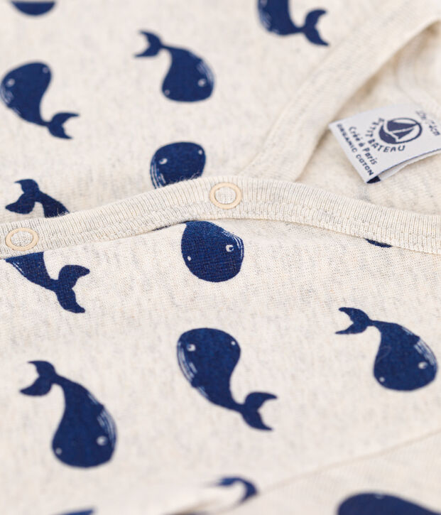 Kort katoenen pakje met walvissenprint voor baby's beige/wit