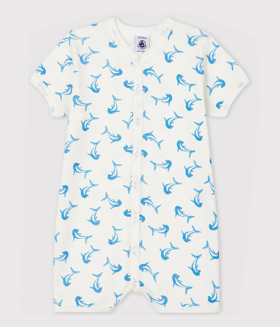 Katoenen playsuit met dolfijnen voor baby's wit MARSHMALLOW/wit MULTICO