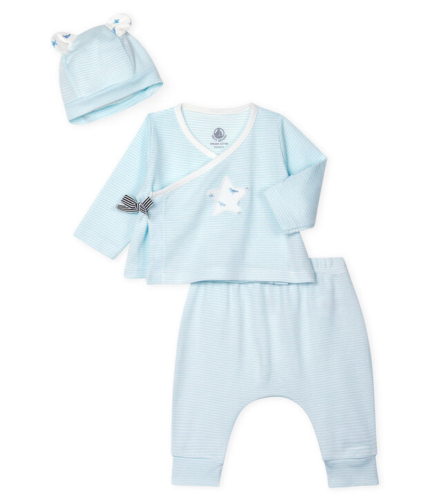 Cadeauset met 3 items van gebreide stof blauw/wit