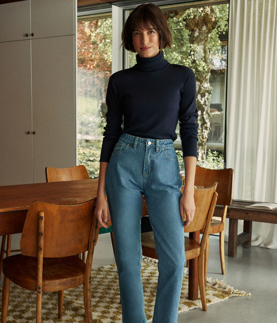 L'ICONIQUE, coltrui voor dames in 2x2-ribstof blauw SMOKING