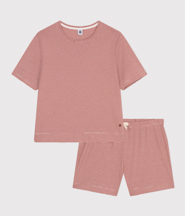 Korte pyjama en T-shirt van gestreept katoen voor dames bruin/wit