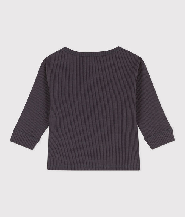 Tee-shirt manches longues b&eacute;b&eacute; en maille c&ocirc;tel&eacute;e gris