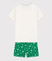 Witte pyjacourt van ribstof uniseks wit MARSHMALLOW/groen GAZON