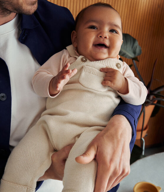 Gebreide salopette van wol en katoen voor baby's ecru AVALANCHE