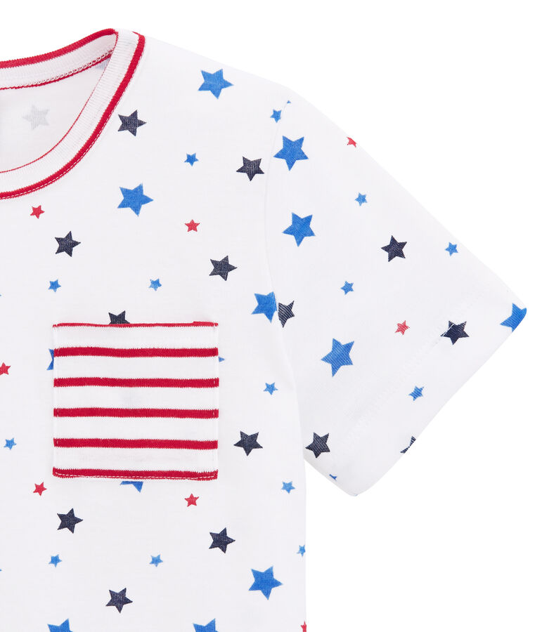 Korte jongenspyjama met dessin en strepen wit/multicouleur