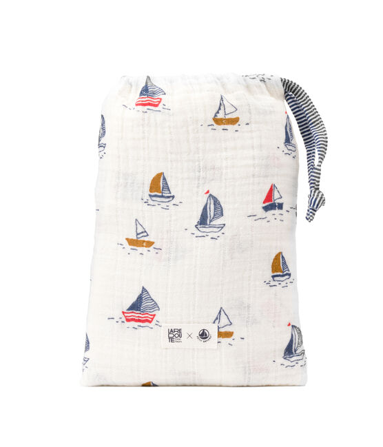 Setje met 3 babyluiers met botenprint en fijngeribd velours wit MARSHMALLOW/blauw MEDIEVAL/ MULTICO