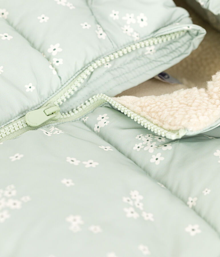 Donsjack met oprolbare capuchon voor meisjes groen/multicouleur