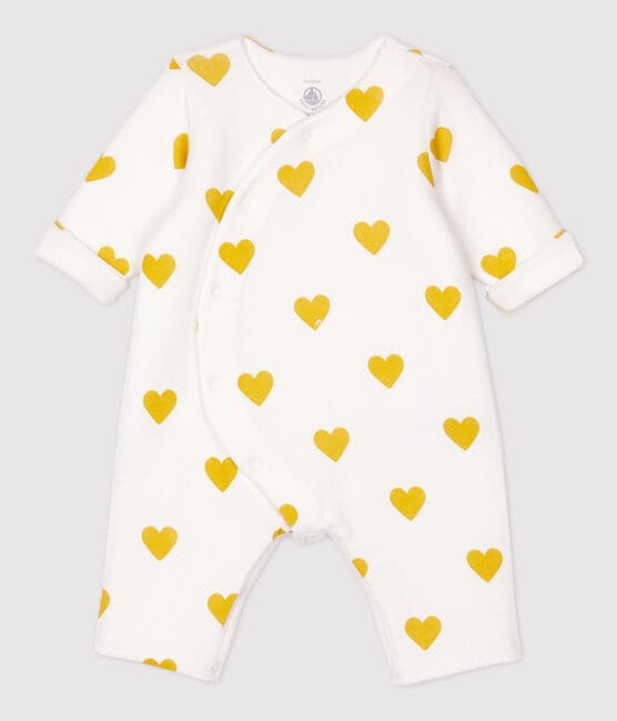 Combinaison longue cœurs jaunes bébé fille en coton biologique A03F901