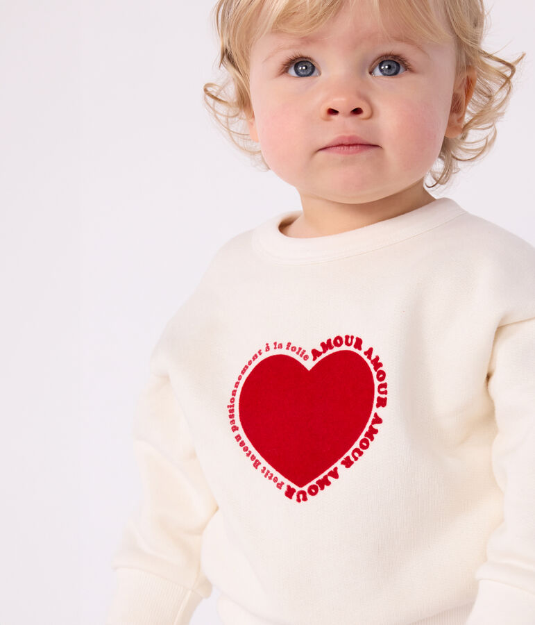 Katoenen sweatshirt met hartmotiefje voor baby's ecru