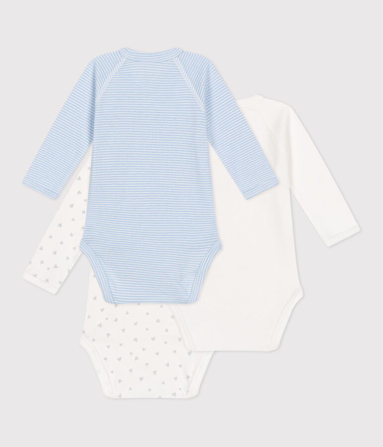 Lot de 3 bodies crois&eacute;s manches longues en coton imprim&eacute; b&eacute;b&eacute; multicouleur
