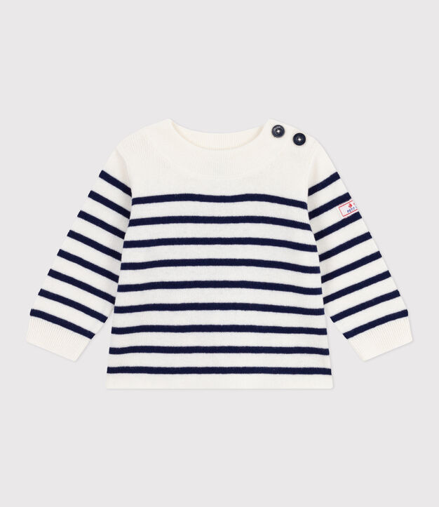 Babytrui van wol en katoen met marinestrepen blauw/blauw