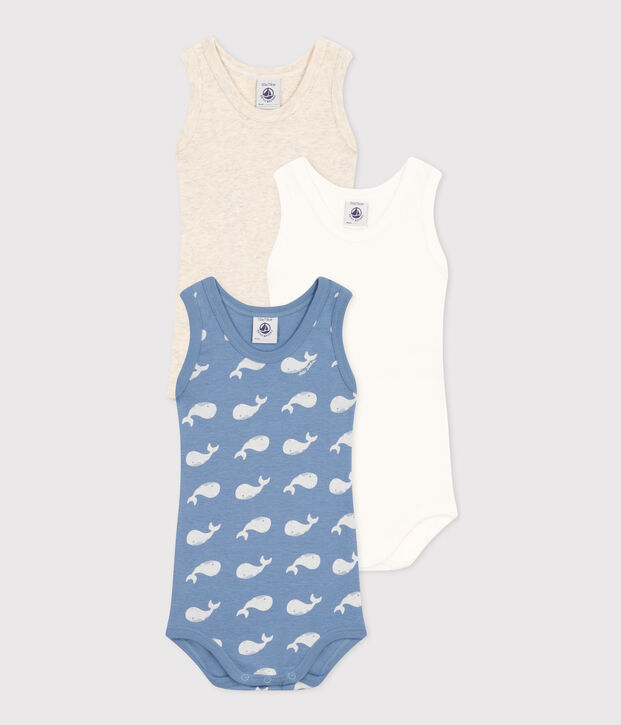 Lot de 3 bodies sans manche baleine en coton b&eacute;b&eacute; multicouleur