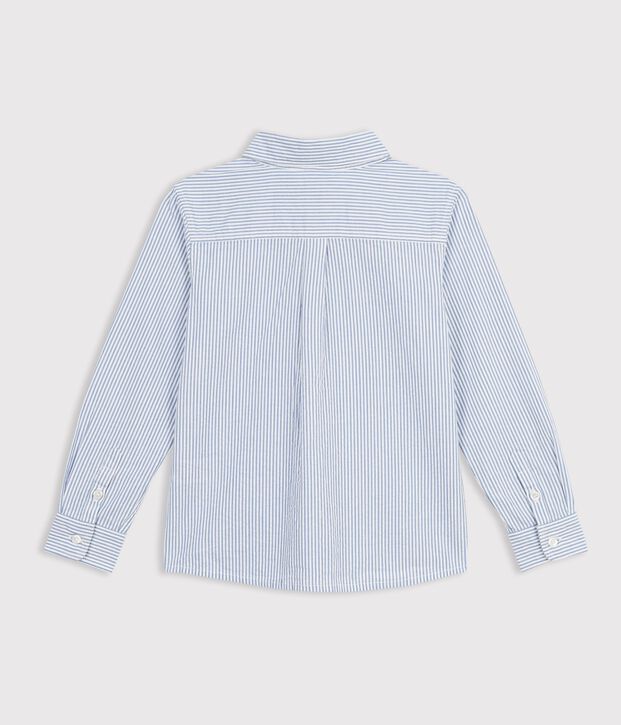 Chemise enfant en coton &agrave; rayures bleu/bleu