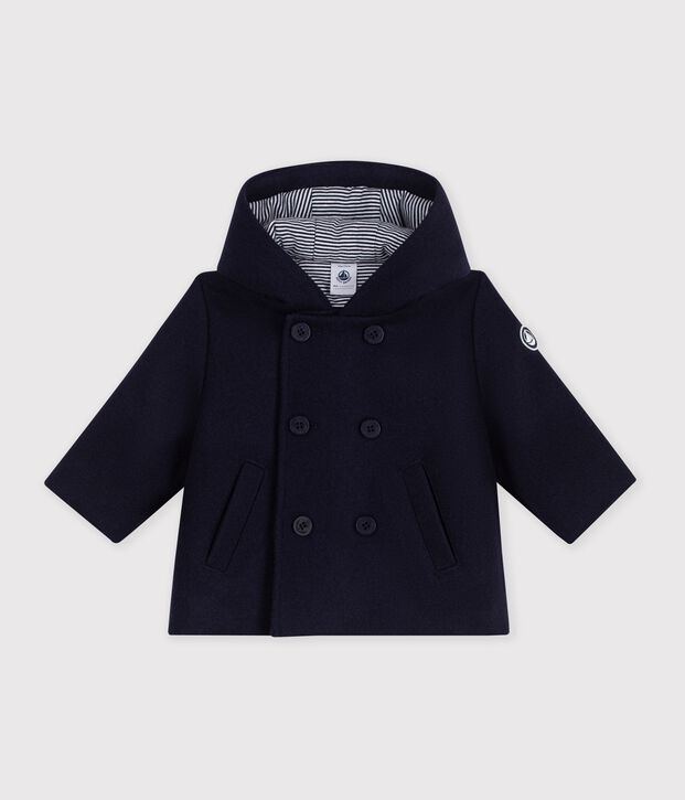 Caban b&eacute;b&eacute; en drap de laine uni bleu marine