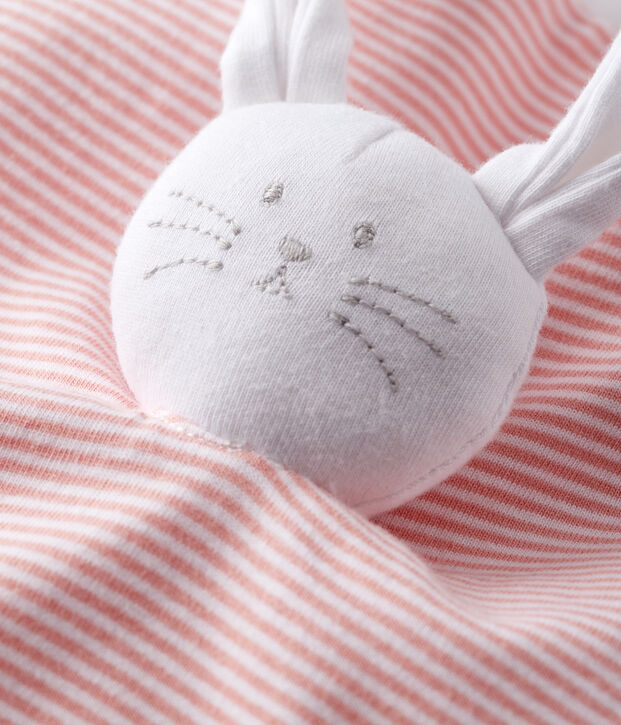 Knuffel van ribstof, de emblematische stof van Petit Bateau. roze/wit