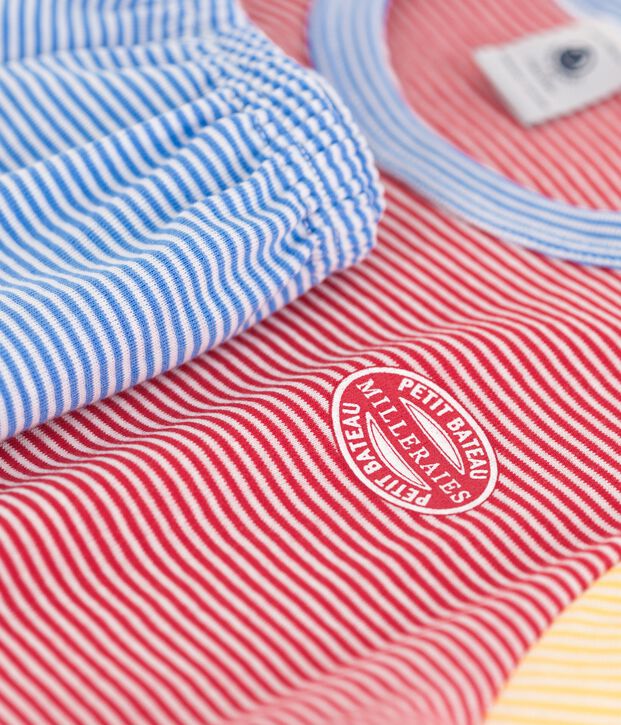 Pyjacourt milleraies rouge, bleu et jaune petit gar&ccedil;on en coton rouge/multicouleur