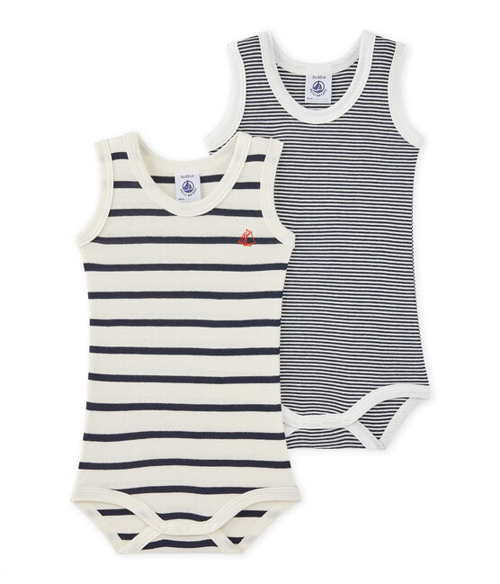 Set van twee gestreepte body's zonder mouwen voor babyjongens wit LOT