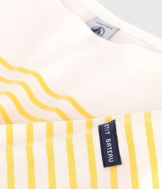 Katoenen T-shirt met lange mouwen en matrozenstreepjes voor kinderen wit MARSHMALLOW/ ORGE