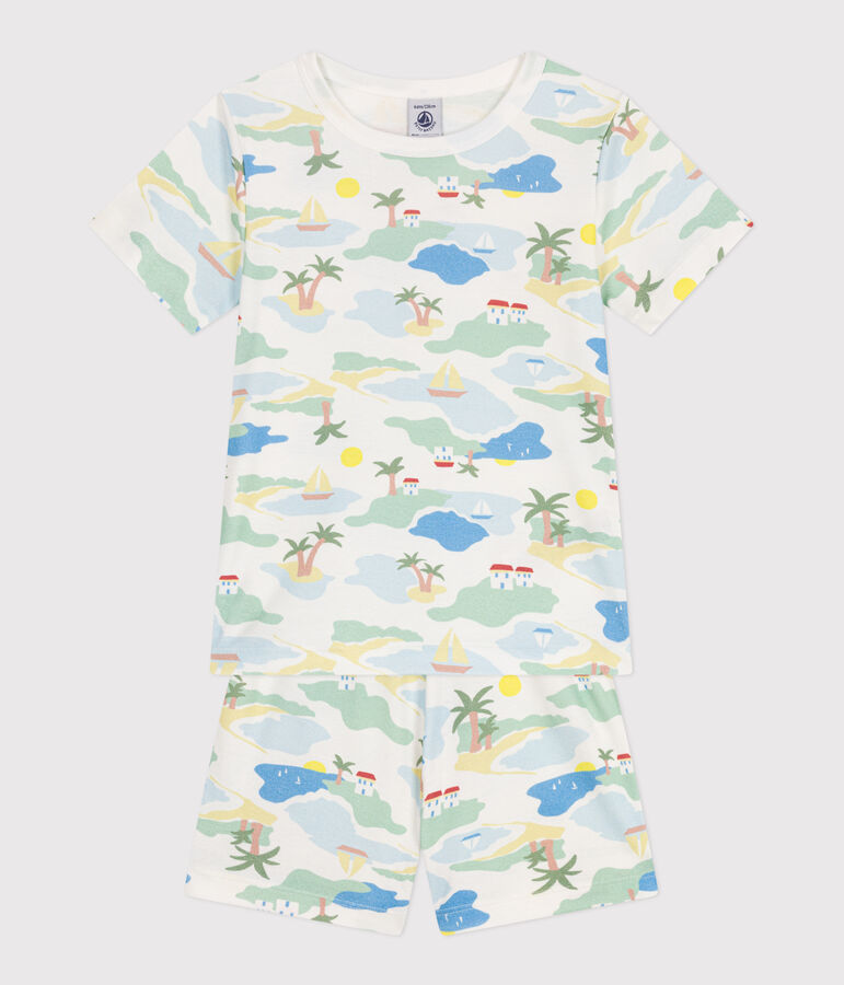 Pyjama short enfant en coton imprim&eacute; blanc/multicouleur