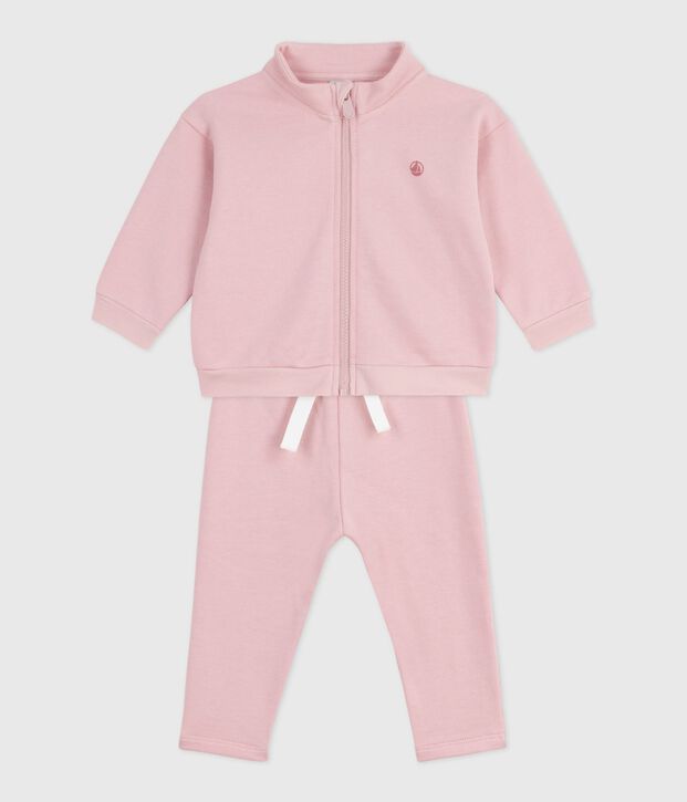 Ensemble sweatshirt et pantalon b&eacute;b&eacute; en coton uni rose clair