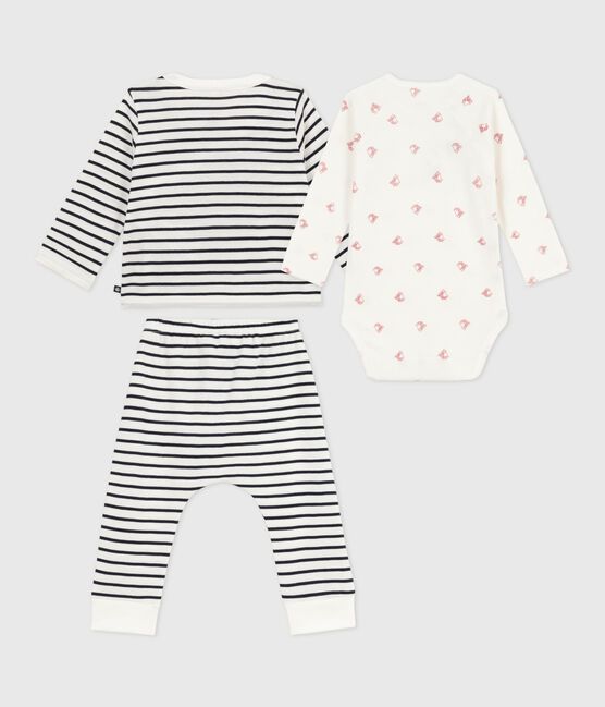 Driedelig babysetje in marinestijl met body met bootjesprint wit MARSHMALLOW/blauw SMOKING
