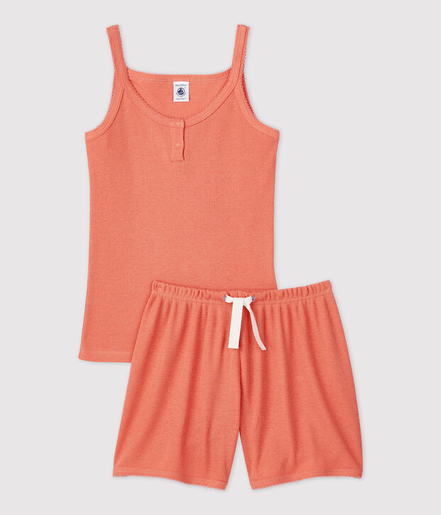 Pyjacourt uni papaye petite fille en coton lyocell rose