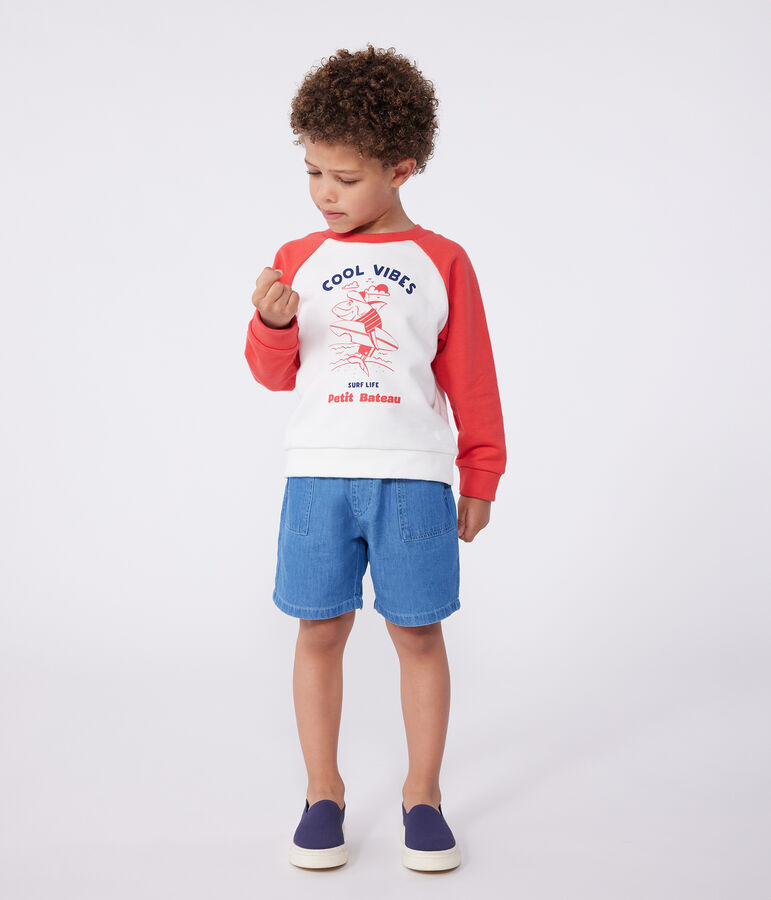 Sweatshirt enfant en coton imprim&eacute; blanc/rouge