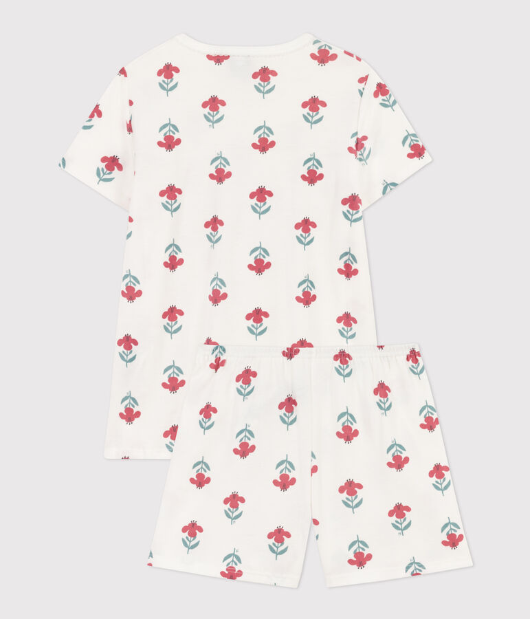 Pyjacourt fleurs avec couronne en coton  petite fille blanc/multicouleur