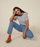 L'Iconique, T-shirt van gestreepte ribstof met korte mouw voor dames wit MARSHMALLOW/blauw SMOKING