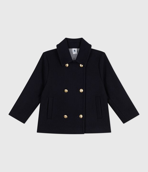 Caban enfant en draps de laine uni bleu marine