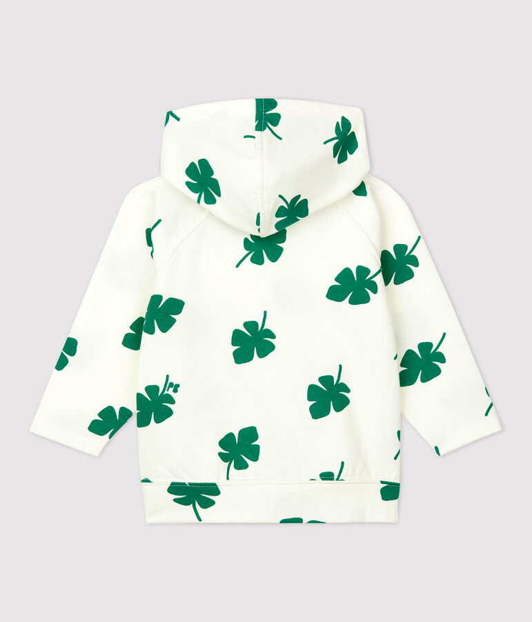 Sweatshirt met kap in molton met plantenprint voor baby's wit/groen