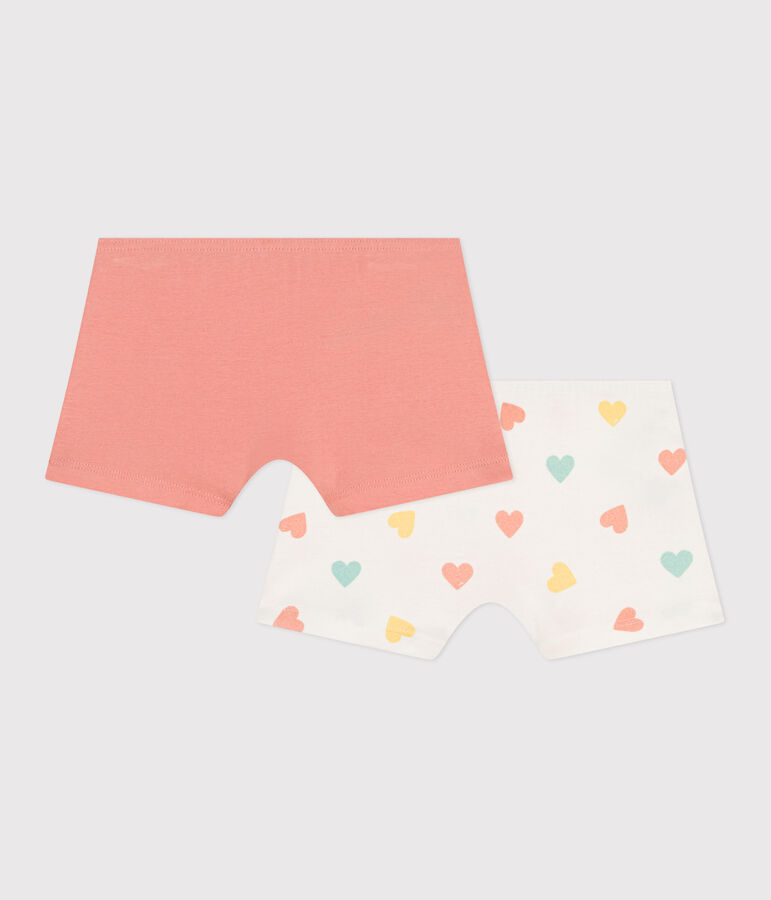 Lot de 2 shorties enfant en coton long imprim&eacute; c&oelig;urs variante 1