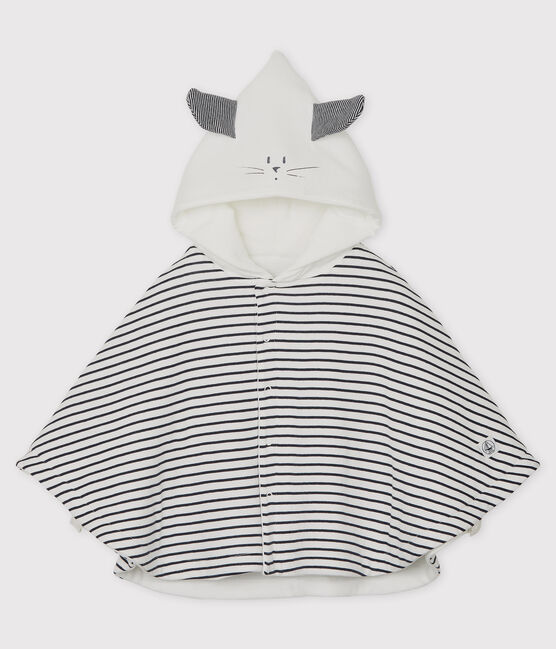 Cape rayée à capuche bébé en coton biologique blanc MARSHMALLOW/bleu SMOKING