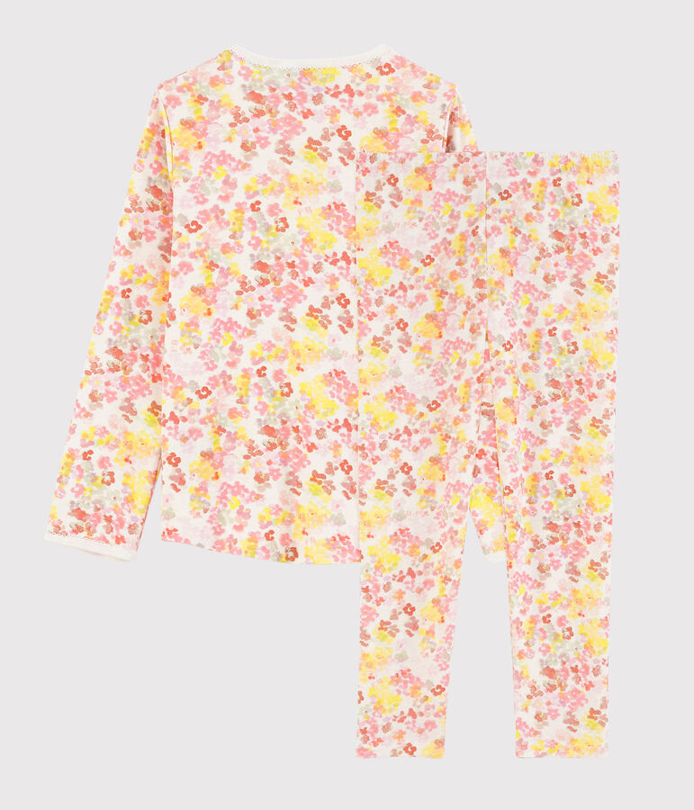 Pyjama fleurs aquarell&eacute;es petite fille en coton blanc/multicouleur