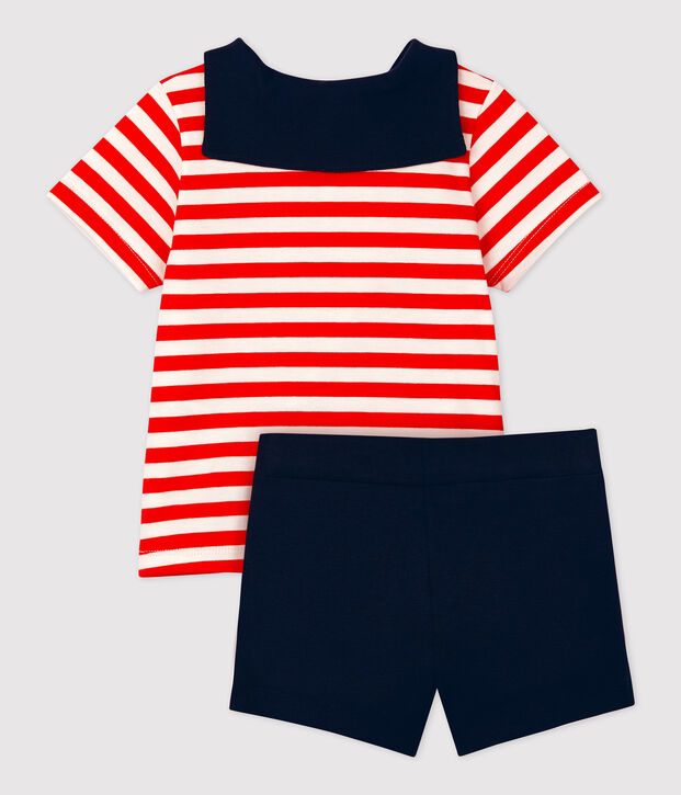 Ensemble deux pi&egrave;ces style marin b&eacute;b&eacute; rouge/multicouleur