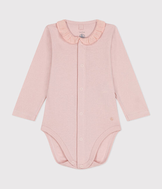 Body manches longues à collerette en coton bébé rose SALINE