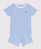 Korte katoenen kinderpyjama met streepjes blauw EDNA/wit MARSHMALLOW