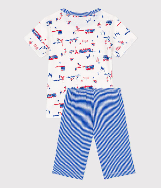 Korte katoenen jongenspyjama met Parijs-print wit/multicouleur