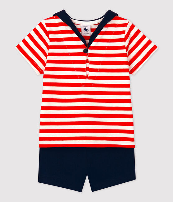 Tweedelige set in marinestijl voor baby's rood PEPS/wit MULTICO