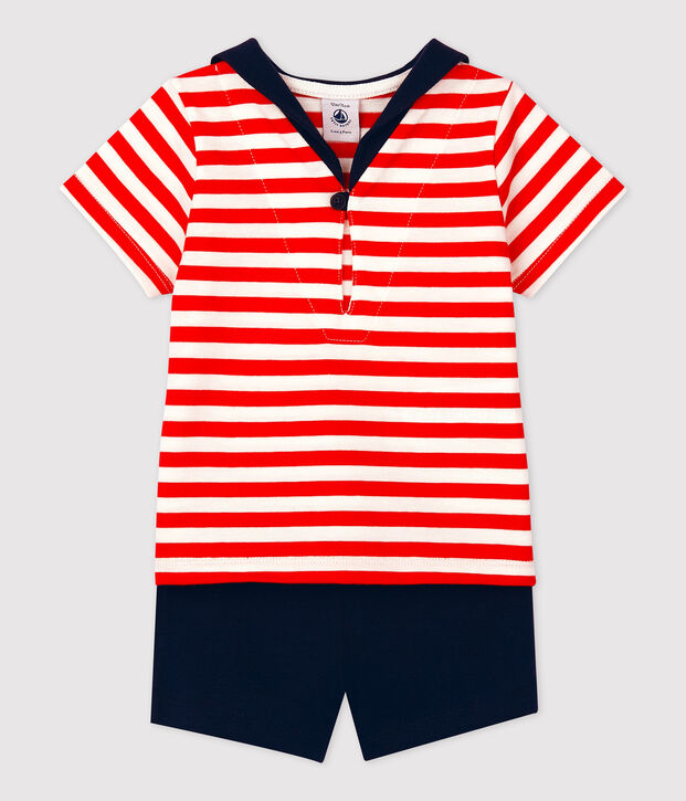 Ensemble deux pi&egrave;ces style marin b&eacute;b&eacute; rouge/multicouleur