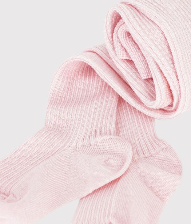 Collants b&eacute;b&eacute; en laine et coton unis rose clair