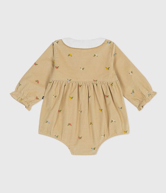 Combinaison courte bébé en velours imprimé à fleurs beige CAJOU/ MULTICO