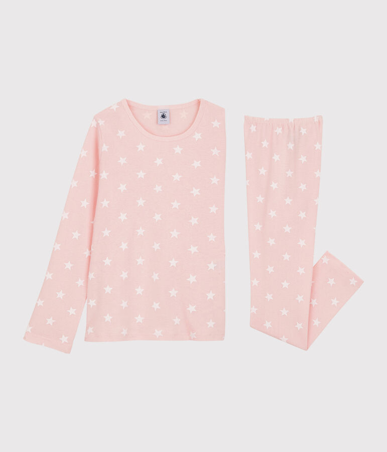 Katoenen meisjespyjama met sterrenprint roze MINOIS/wit MARSHMALLOW