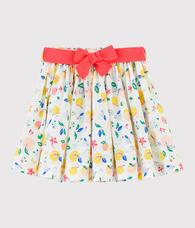 Rok van popeline voor meisjes wit/multicouleur