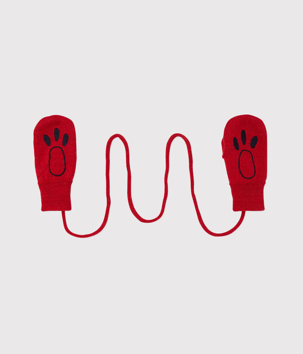 Moufles b&eacute;b&eacute; mixte en laine m&eacute;lang&eacute;e rouge