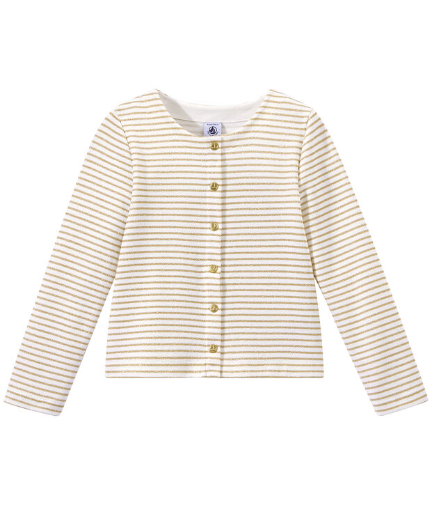Cardigan fille ray&eacute; blanc/marron