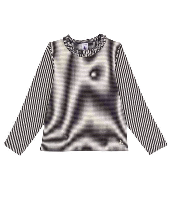 Meisjet tee-shirtmet lange mouwen en milleraies strepen blauw SMOKING/wit MARSHMALLOW