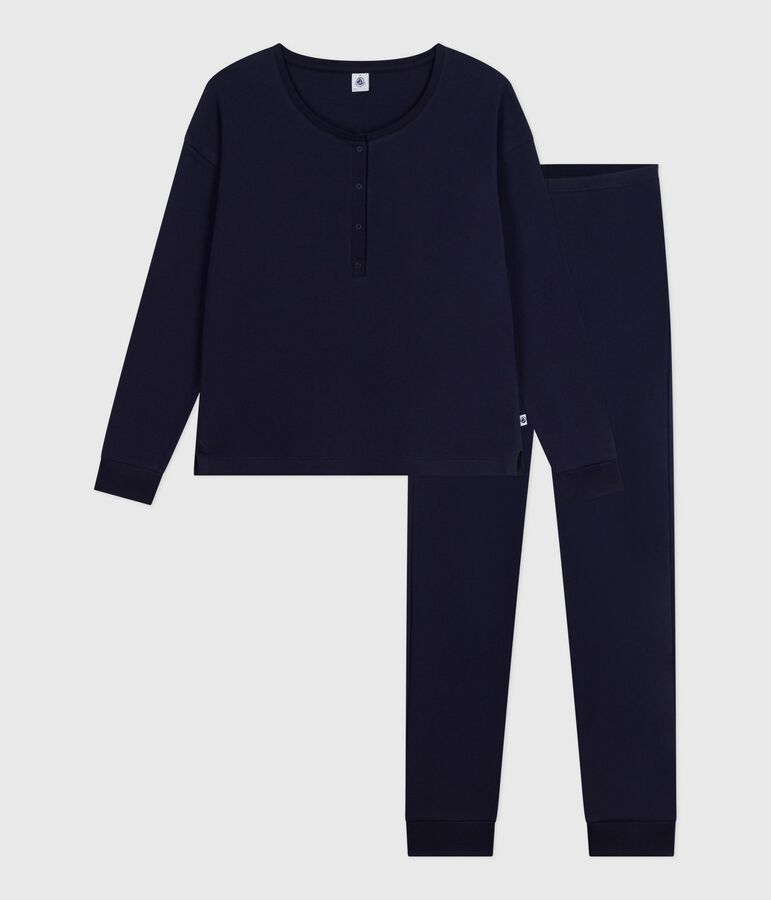 Effen damespyjama van katoen blauw