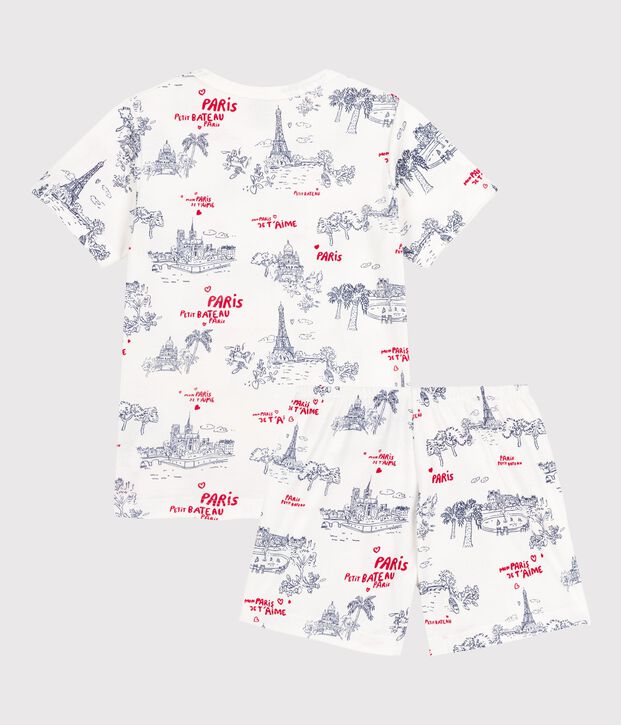 Korte pyjama in katoen voor jongens/meisjes wit/multicouleur
