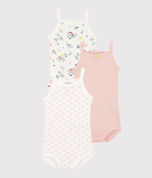 Drie rompertjes met bretels voor babymeisjes multicouleur